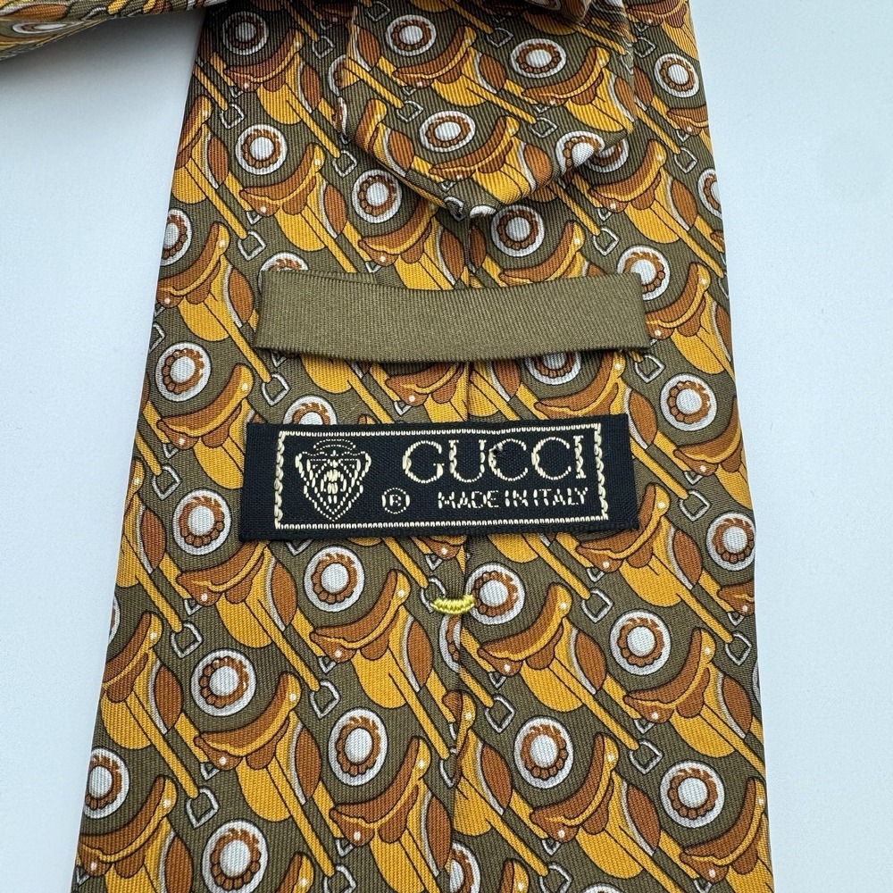 VTG‎ Style Gucci Italy Made Tie Horse Equestrian Theme Saddle - Picture 3 of 7